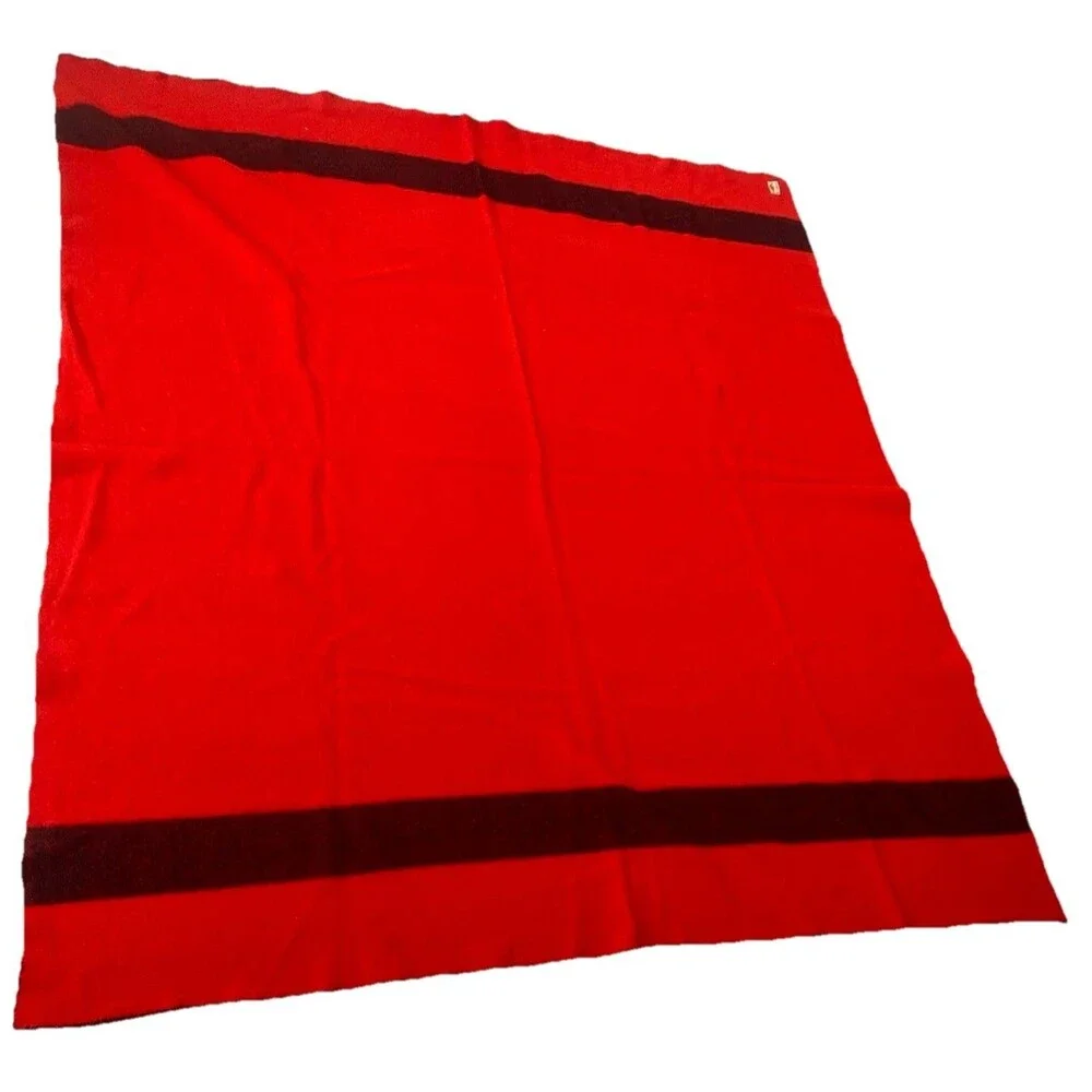 Vintage Highlander Red Striped Wool Blanket Pure Wool Cabin Camp 80x70 L 3.5 Pt